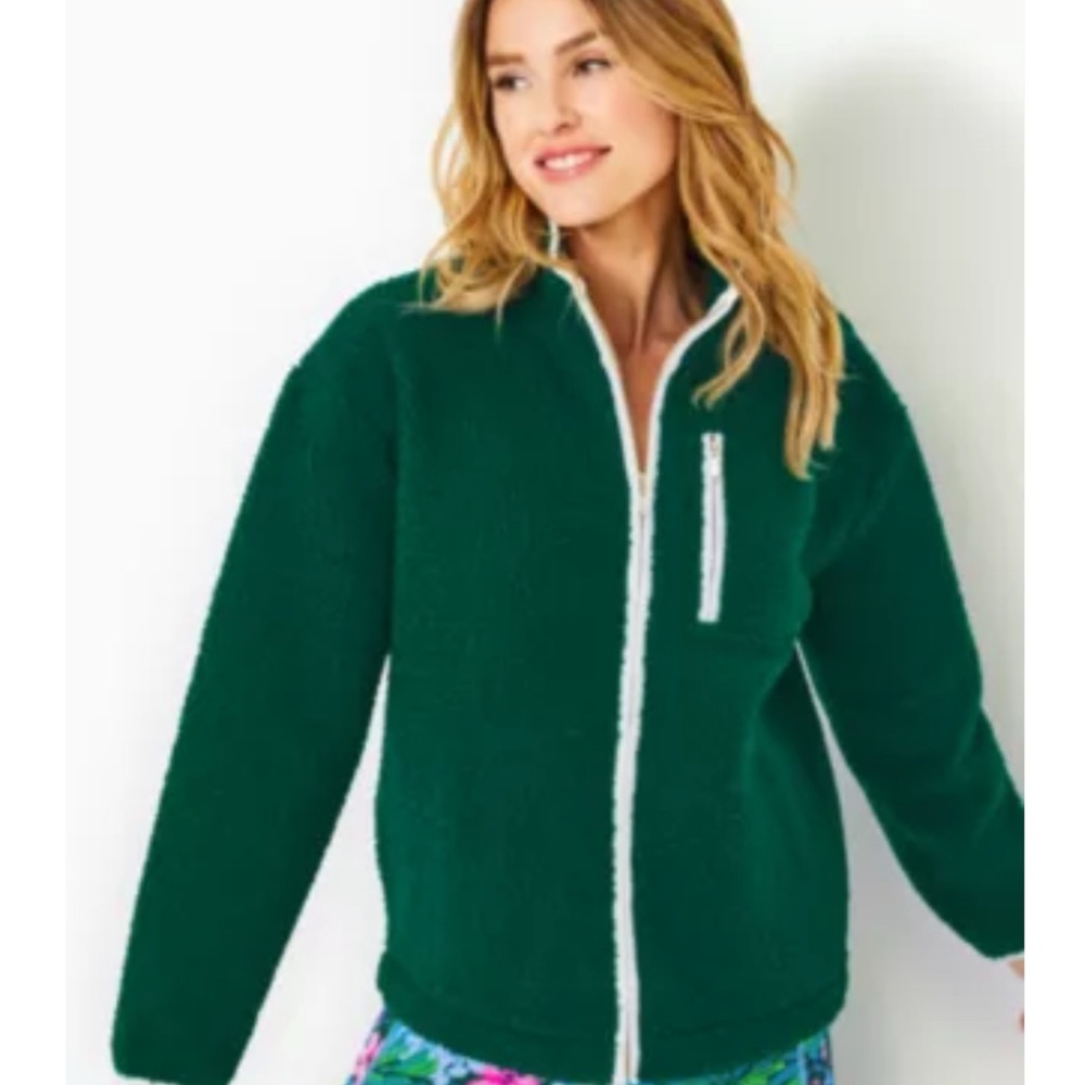 Lilly Pulitzer Green Teddy Jacket with White Accents